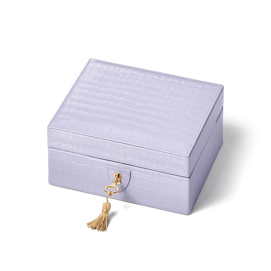 Bijou Jewellery Box in Deep Shine English Lavender Small Croc from Aspinal of London