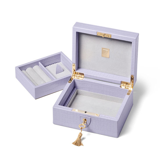 Bijou Jewellery Box in Deep Shine English Lavender Small Croc from Aspinal of London