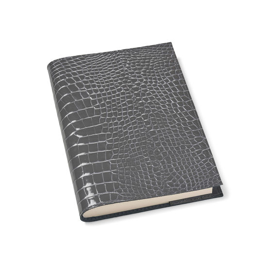 A5 Refillable Leather Journal in Storm Patent Croc from Aspinal of London
