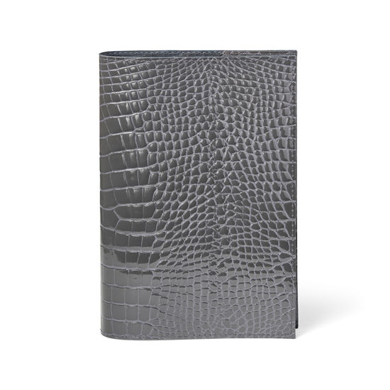A5 Refillable Leather Journal in Storm Patent Croc from Aspinal of London