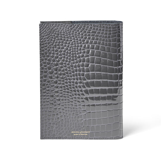 A5 Refillable Leather Journal in Storm Patent Croc from Aspinal of London
