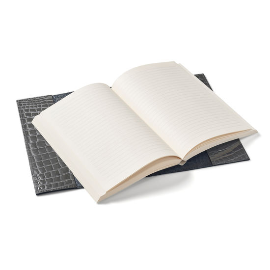 A5 Refillable Leather Journal in Storm Patent Croc from Aspinal of London