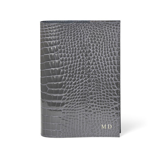 A5 Refillable Leather Journal in Storm Patent Croc from Aspinal of London