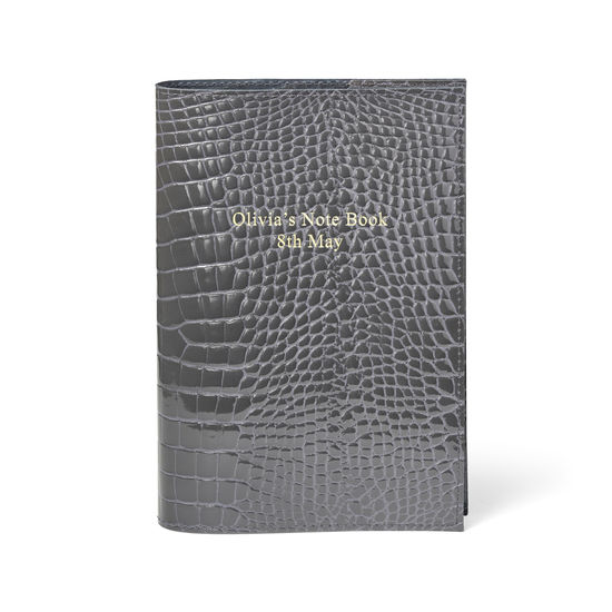 A5 Refillable Leather Journal in Storm Patent Croc from Aspinal of London