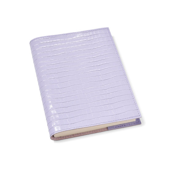 A5 Refillable Leather Journal in English Lavender Small Croc from Aspinal of London