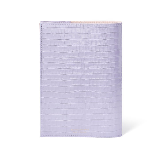 A5 Refillable Leather Journal in English Lavender Small Croc from Aspinal of London