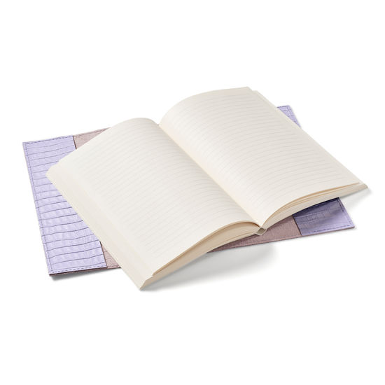 A5 Refillable Leather Journal in English Lavender Small Croc from Aspinal of London