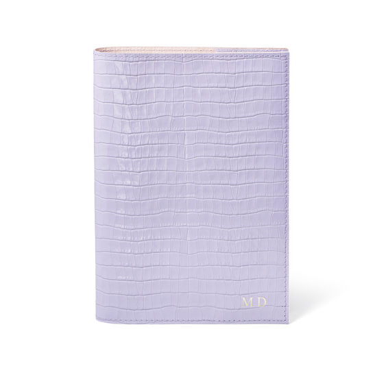 A5 Refillable Leather Journal in English Lavender Small Croc from Aspinal of London