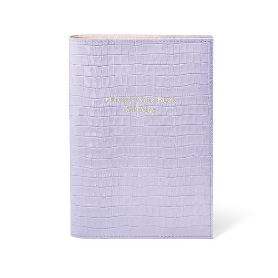 A5 Refillable Leather Journal in English Lavender Small Croc from Aspinal of London