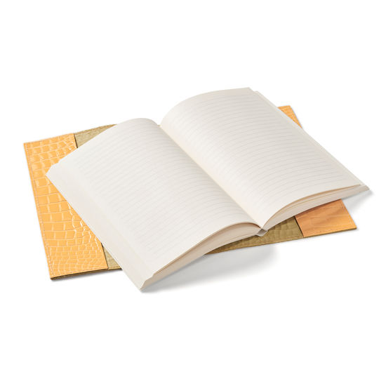 A5 Refillable Leather Journal in Meadow Patent Croc from Aspinal of London