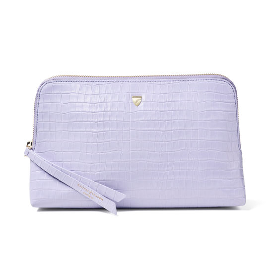 Large Essential Cosmetic Case in Deep Shine English Lavender Small Croc from Aspinal of London
