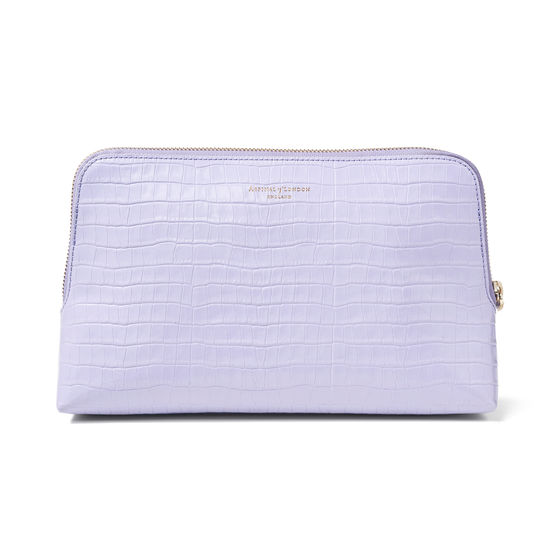 Large Essential Cosmetic Case in Deep Shine English Lavender Small Croc from Aspinal of London