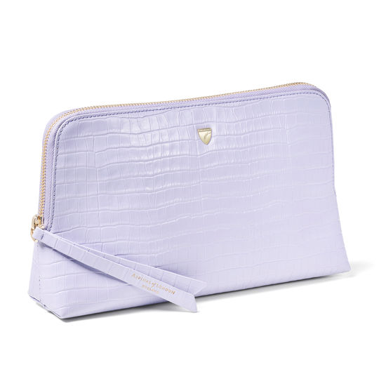 Large Essential Cosmetic Case in Deep Shine English Lavender Small Croc from Aspinal of London