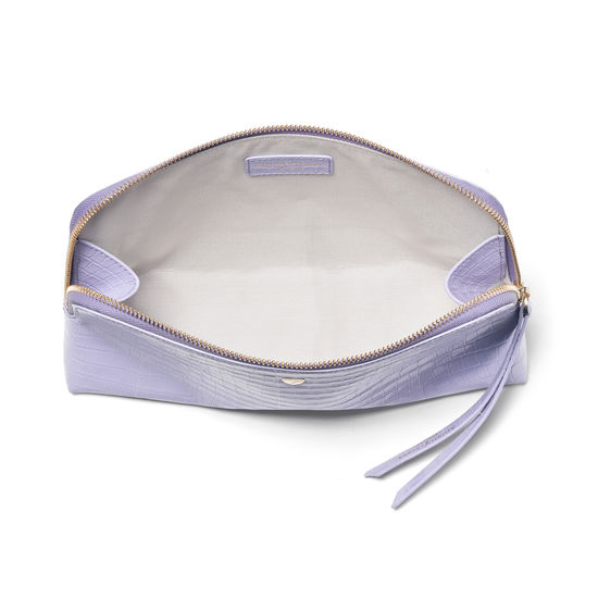 Large Essential Cosmetic Case in Deep Shine English Lavender Small Croc from Aspinal of London