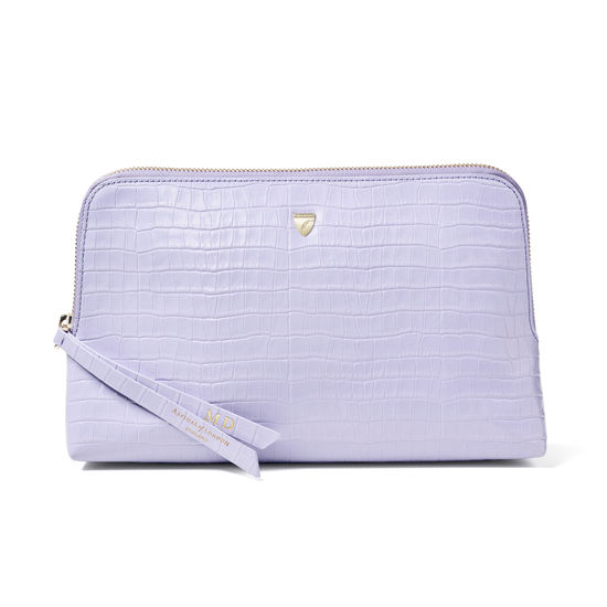 Large Essential Cosmetic Case in Deep Shine English Lavender Small Croc from Aspinal of London
