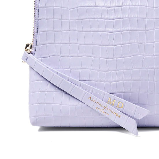 Large Essential Cosmetic Case in Deep Shine English Lavender Small Croc from Aspinal of London