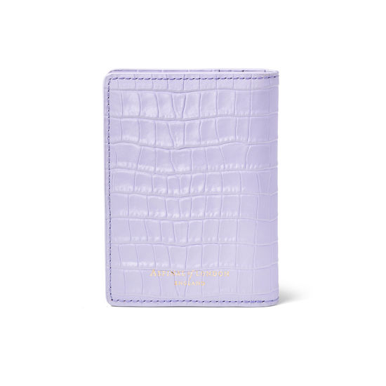 Double Fold Credit Card Holder in Deep Shine English Lavender Small Croc from Aspinal of London