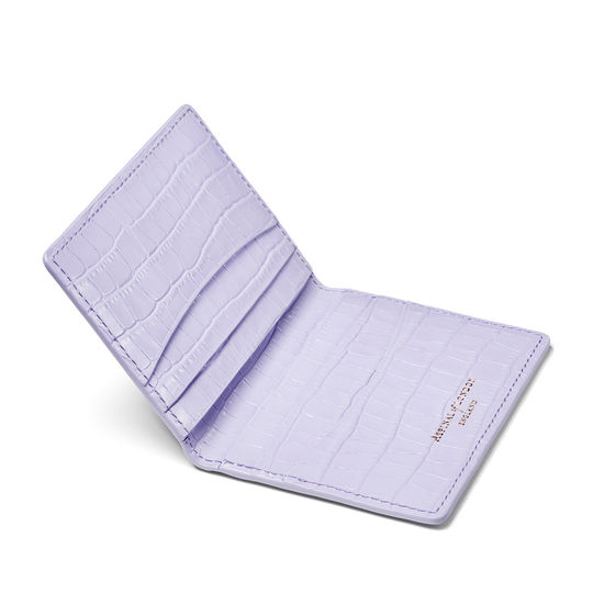 Double Fold Credit Card Holder in Deep Shine English Lavender Small Croc from Aspinal of London