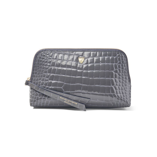 Small Essential Cosmetic Case in Storm Patent Croc from Aspinal of London