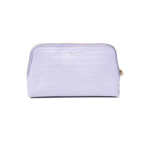 Small Essential Cosmetic Case in Deep Shine English Lavender Small Croc from Aspinal of London