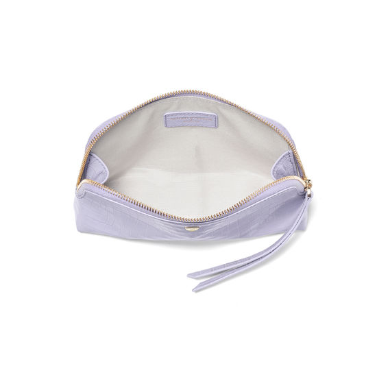Small Essential Cosmetic Case in Deep Shine English Lavender Small Croc from Aspinal of London