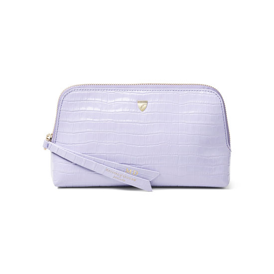 Small Essential Cosmetic Case in Deep Shine English Lavender Small Croc from Aspinal of London