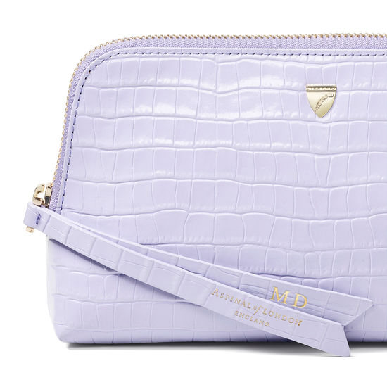 Small Essential Cosmetic Case in Deep Shine English Lavender Small Croc from Aspinal of London