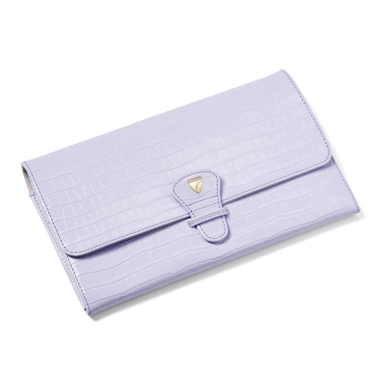 Travel Wallet with Removable Inserts in Deep Shine English Lavender Small Croc from Aspinal of London