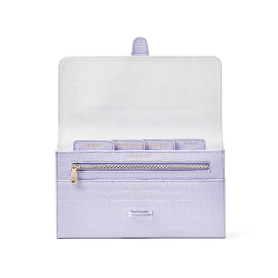 Travel Wallet with Removable Inserts in Deep Shine English Lavender Small Croc from Aspinal of London