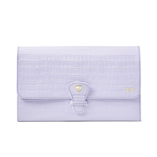 Travel Wallet with Removable Inserts in Deep Shine English Lavender Small Croc from Aspinal of London