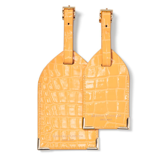 Set of 2 Luggage Tags in Meadow Patent Croc from Aspinal of London