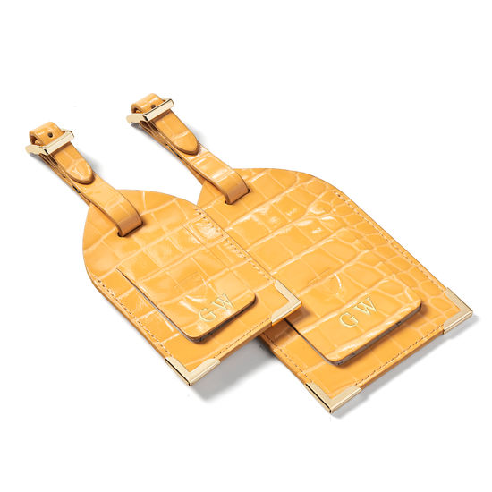 Set of 2 Luggage Tags in Meadow Patent Croc from Aspinal of London
