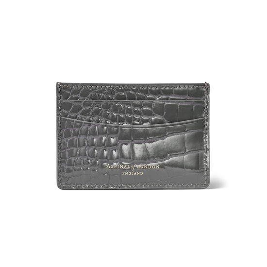 Slim Credit Card Holder in Storm Patent Croc from Aspinal of London