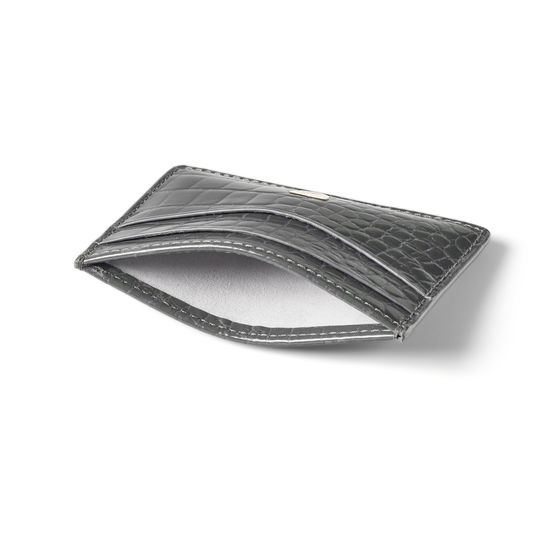 Slim Credit Card Holder in Storm Patent Croc from Aspinal of London