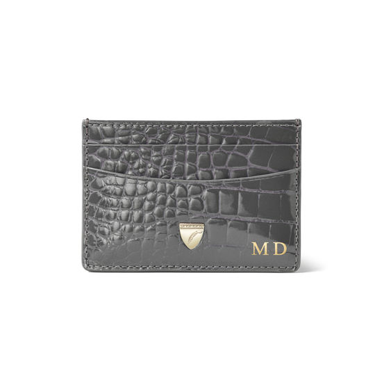 Slim Credit Card Holder in Storm Patent Croc from Aspinal of London