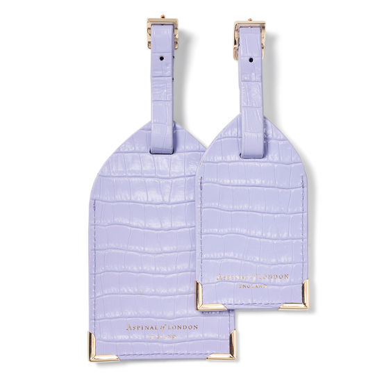 Set of 2 Luggage Tags in Deep Shine English Lavender Small Croc from Aspinal of London