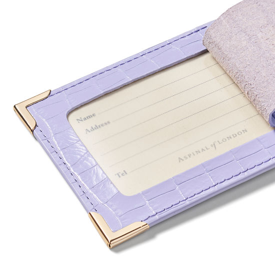 Set of 2 Luggage Tags in Deep Shine English Lavender Small Croc from Aspinal of London