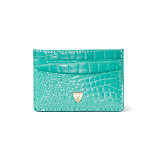 Slim Credit Card Holder in Chalkhill Blue Patent Croc from Aspinal of London