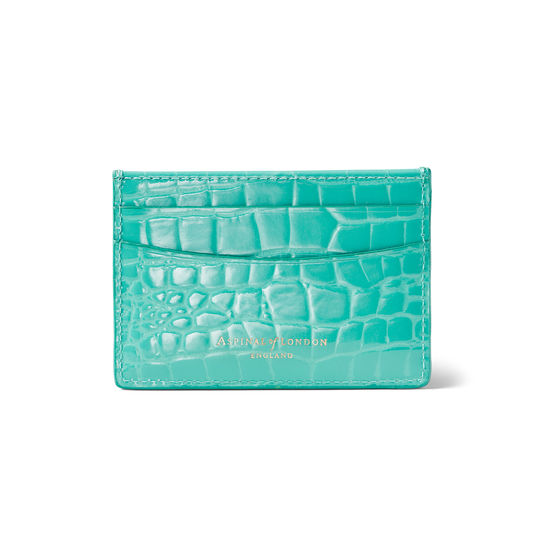 Slim Credit Card Holder in Chalkhill Blue Patent Croc from Aspinal of London