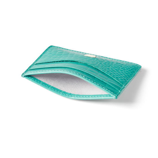 Slim Credit Card Holder in Chalkhill Blue Patent Croc from Aspinal of London
