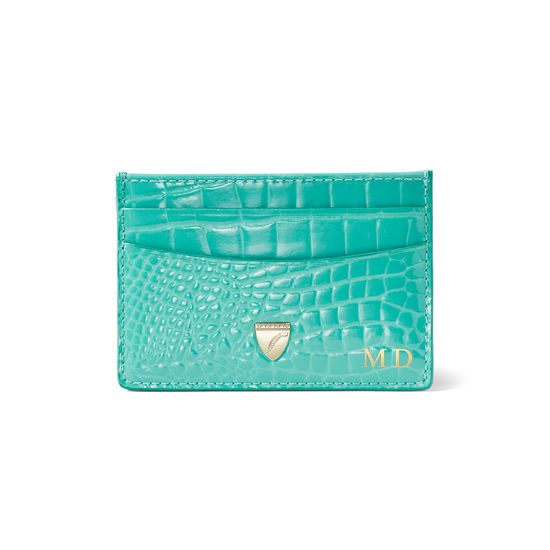 Slim Credit Card Holder in Chalkhill Blue Patent Croc from Aspinal of London