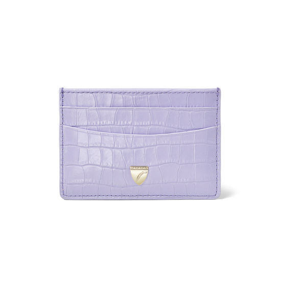 Slim Credit Card Holder in Deep Shine English Lavender Small Croc from Aspinal of London
