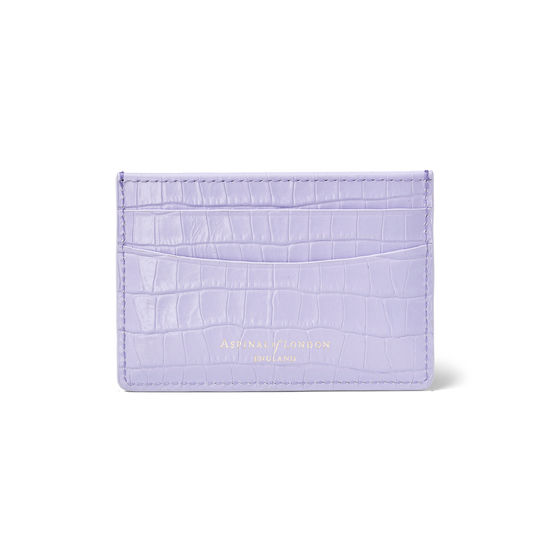 Slim Credit Card Holder in Deep Shine English Lavender Small Croc from Aspinal of London