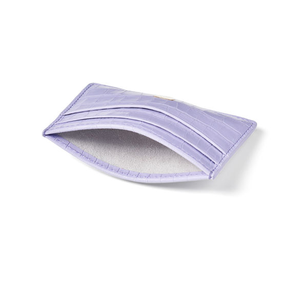 Slim Credit Card Holder in Deep Shine English Lavender Small Croc from Aspinal of London