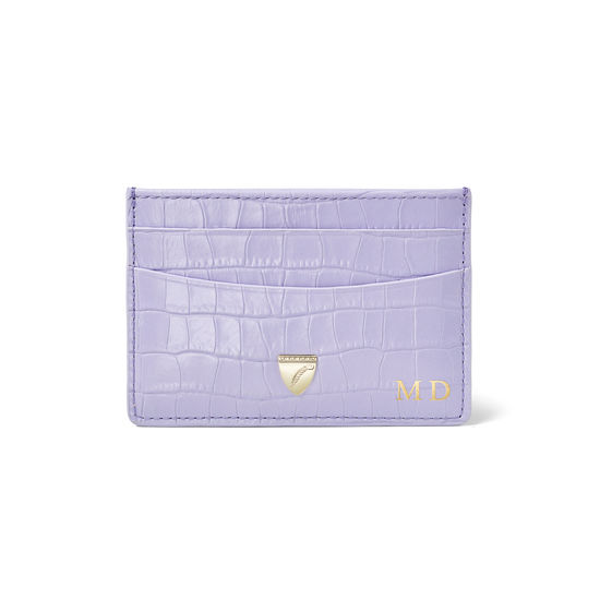 Slim Credit Card Holder in Lavender Croc | Aspinal of London