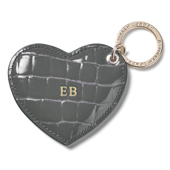 Heart Key Ring in Storm Patent Croc from Aspinal of London