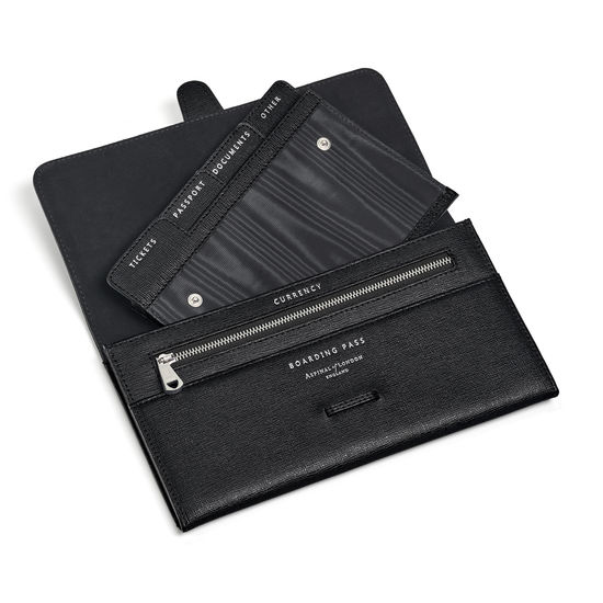 Travel Wallet with Removable Inserts in Black Saffiano from Aspinal of London