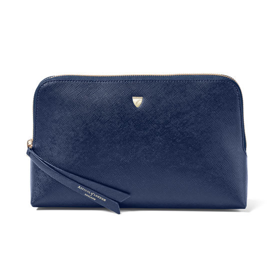 Large Essential Cosmetic Case in Navy Saffiano from Aspinal of London
