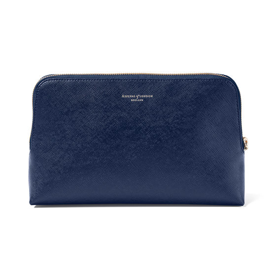 Large Essential Cosmetic Case in Navy Saffiano from Aspinal of London