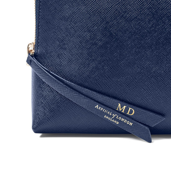 Large Essential Cosmetic Case in Navy Saffiano from Aspinal of London